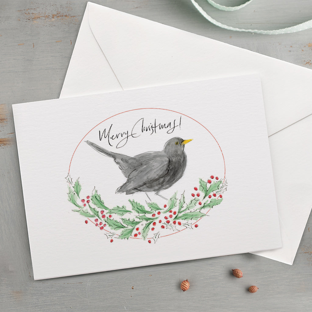 'Merry Christmas' Bonnie Blackbird Christmas Card