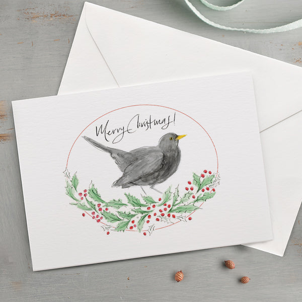 'Merry Christmas' Bonnie Blackbird Christmas Card
