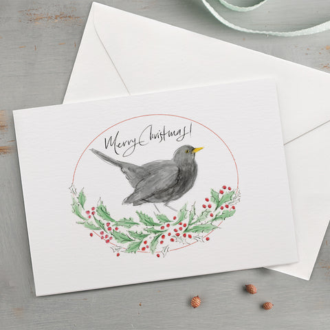 'Merry Christmas' Bonnie Blackbird Christmas Card