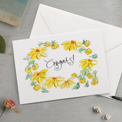 'Congrats!' Yellow Dahlias Celebration Card