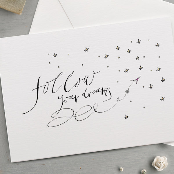 'Follow Your Dreams' Hand Painted Printed Keepsake Card