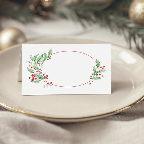 Christmas 'Holly' Tent Folded Place Cards Set Of 8