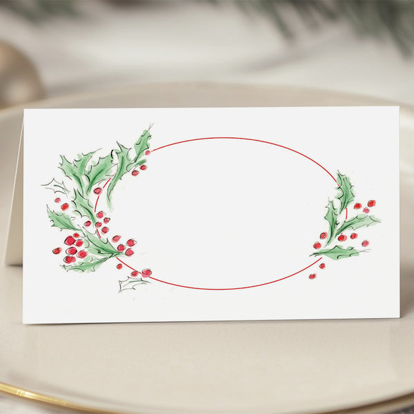 Christmas 'Holly' Tent Folded Place Cards Set Of 8