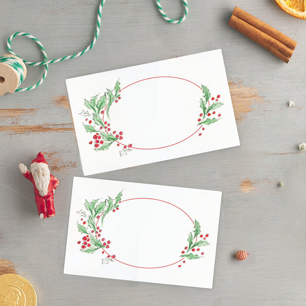 Christmas 'Holly' Tent Folded Place Cards Set Of 8