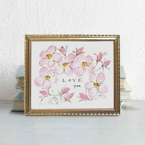 'Love You' Rose Border Framed Original Art