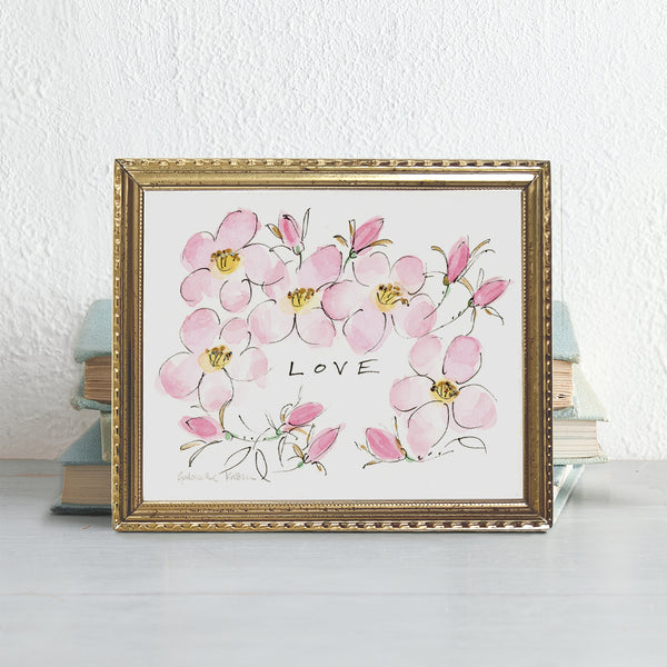 'Love' Rose Border Framed Original Art