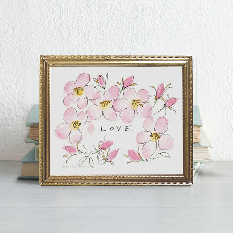 'Love' Rose Border Framed Original Art