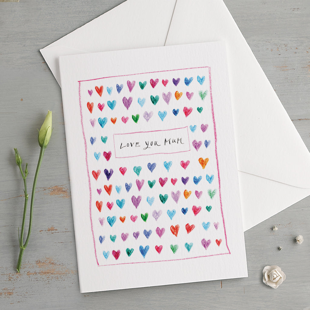 'Love You Mum' Multi-Coloured Hearts Mother's Day Card
