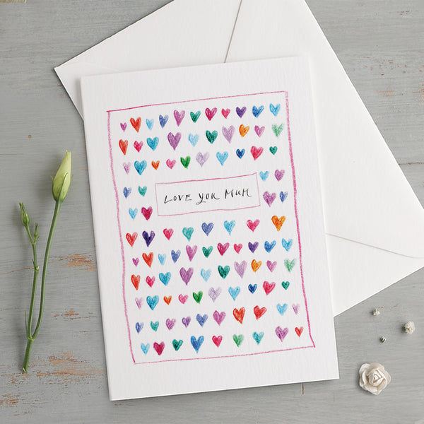 'Love You Mum' Multi-Coloured Hearts Mother's Day Card