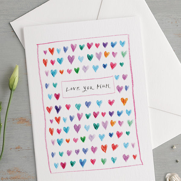 'Love You Mum' Multi-Coloured Hearts Mother's Day Card