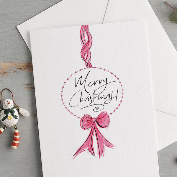 'Merry Christmas' Decorative Bauble And Bow Christmas Card