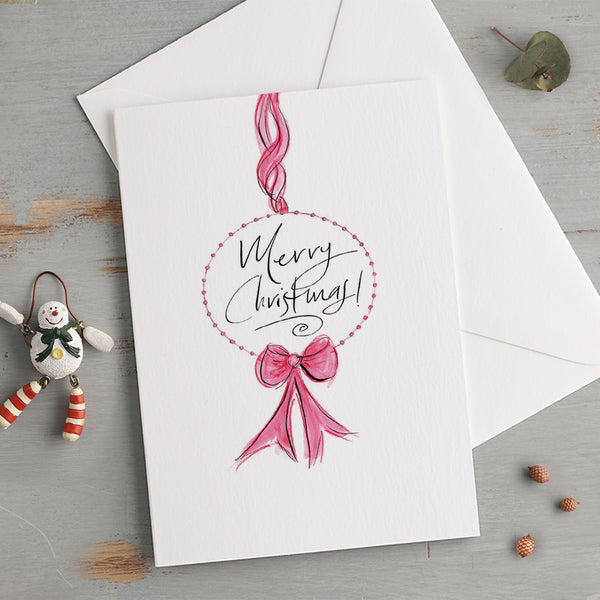 'Merry Christmas' Decorative Bauble And Bow Christmas Card