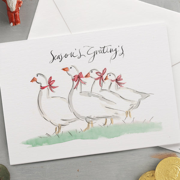 'Season's Greetings' Gaggle Of Geese Christmas Card