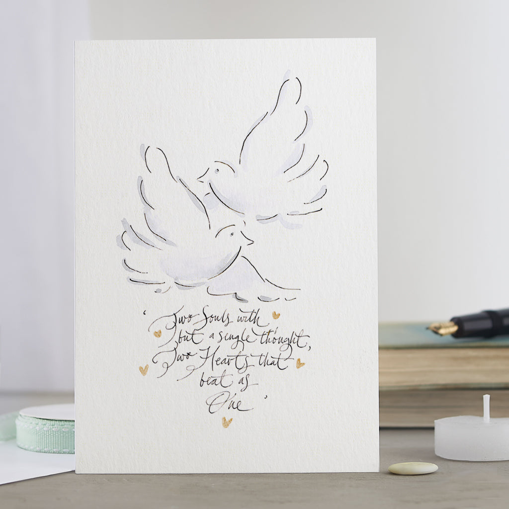 'Two Souls With But A Single Thought, Two Hearts That Beat As One'' Hand Painted Printed Keepsake Card