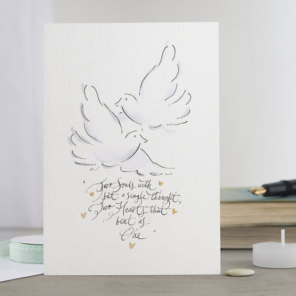'Two Souls With But A Single Thought, Two Hearts That Beat As One'' Hand Painted Printed Keepsake Card