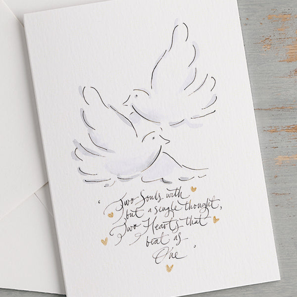 'Two Souls With But A Single Thought, Two Hearts That Beat As One'' Hand Painted Printed Keepsake Card