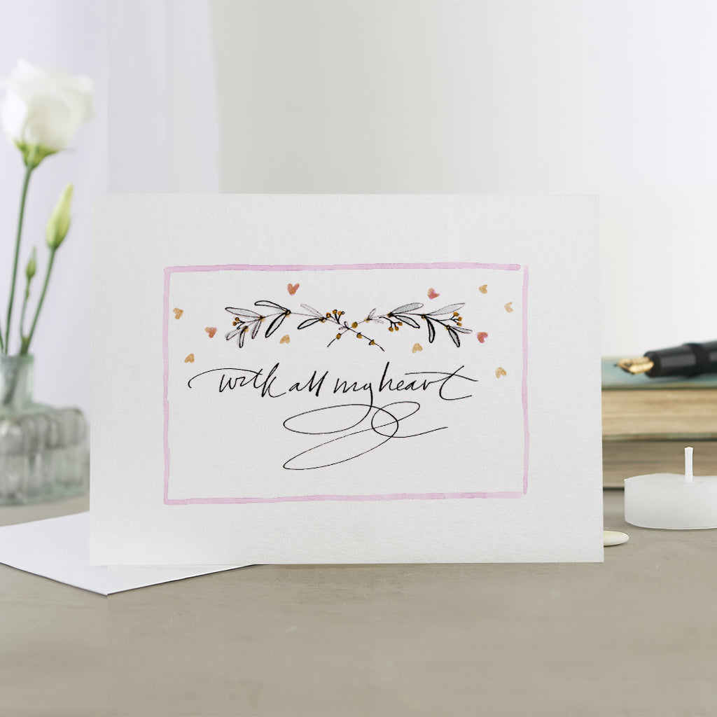 'With All My Heart' Hand Painted Printed Keepsake Card