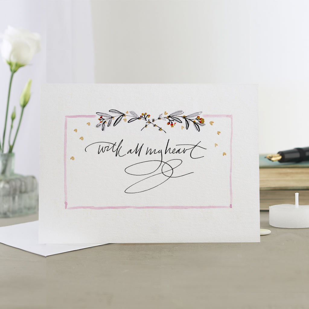 'With All My Heart' Hand Painted Printed Keepsake Card