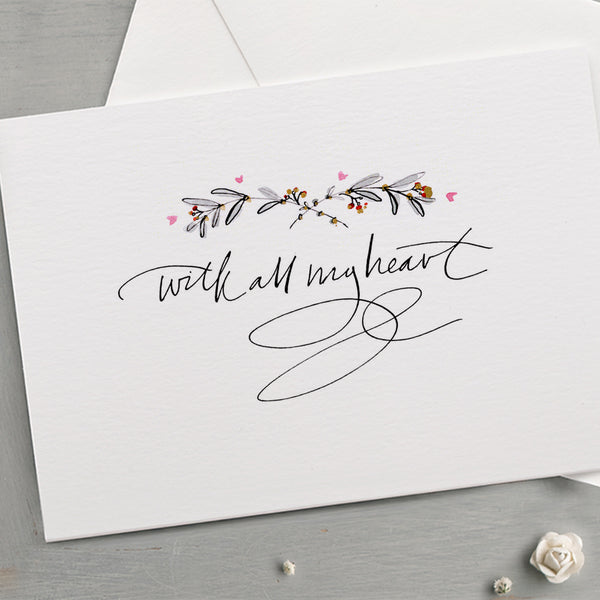 'With All My Heart' Hand Painted Printed Keepsake Card