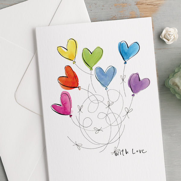 'With Love' Rainbow Hearts Card